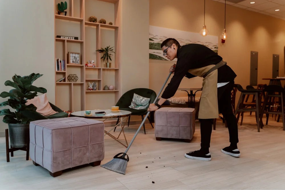 Cleaning a Vinyl Floor Using a Broom